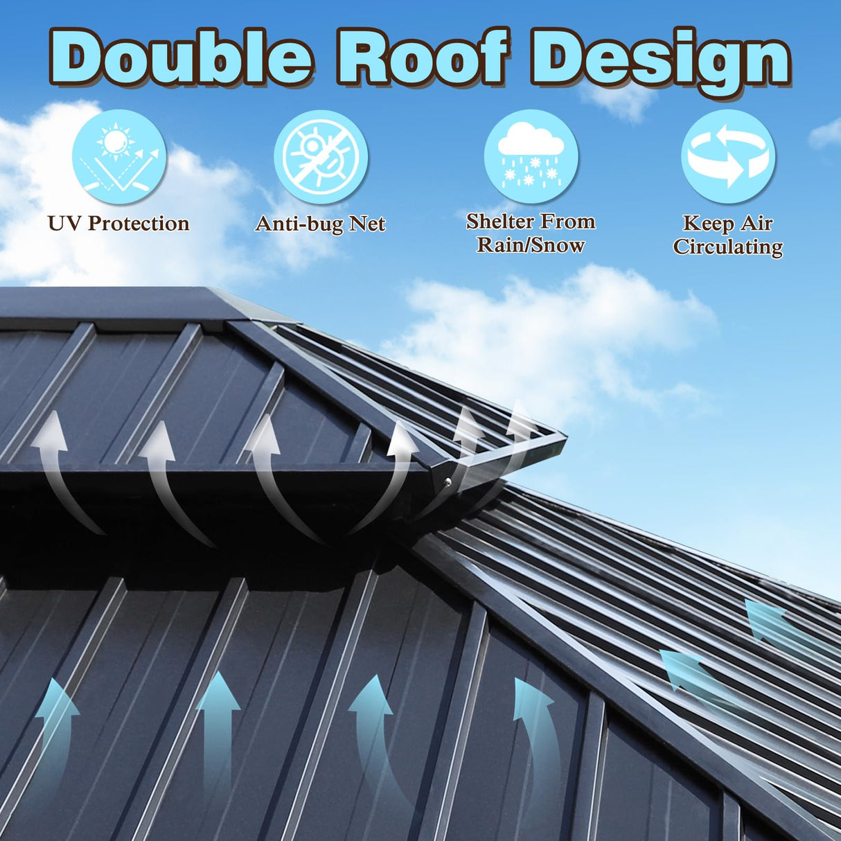 VEIKOU 12' X 20' Gazebo, Outdoor Gazebo, Galvanized Steel Double Roof Aluminum Gazebo, Heavy Duty Patio Gazebo w/Netting and Curtains for Garden, Deck, Backyard VEIKOU