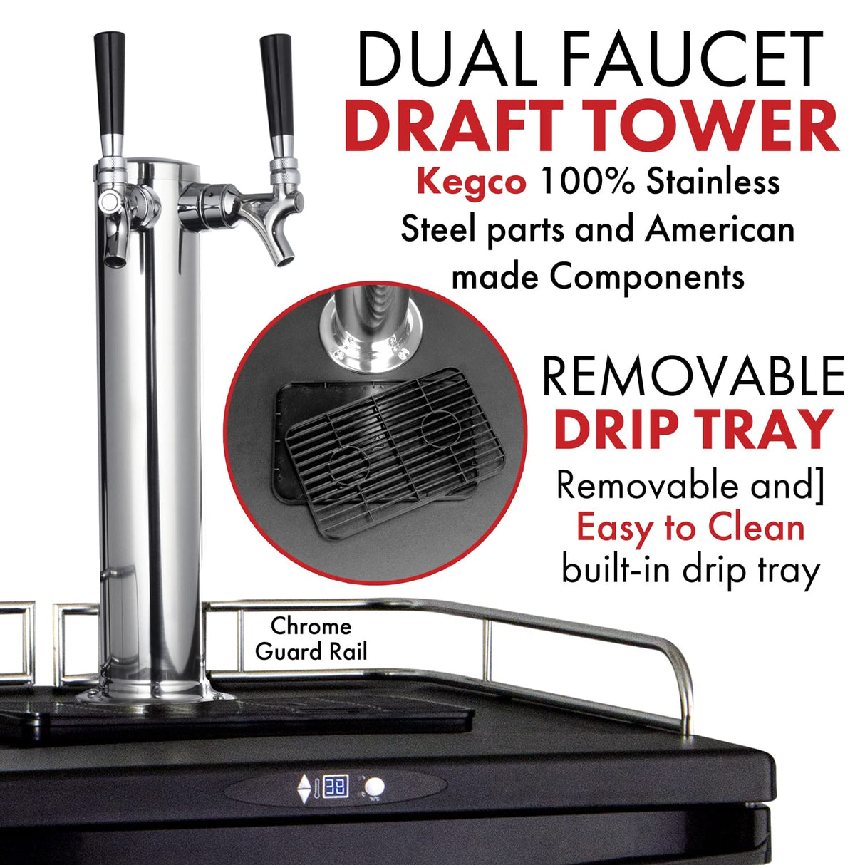 Kegco Keg Dispenser, Two Faucet, Stainless Steel Kegco