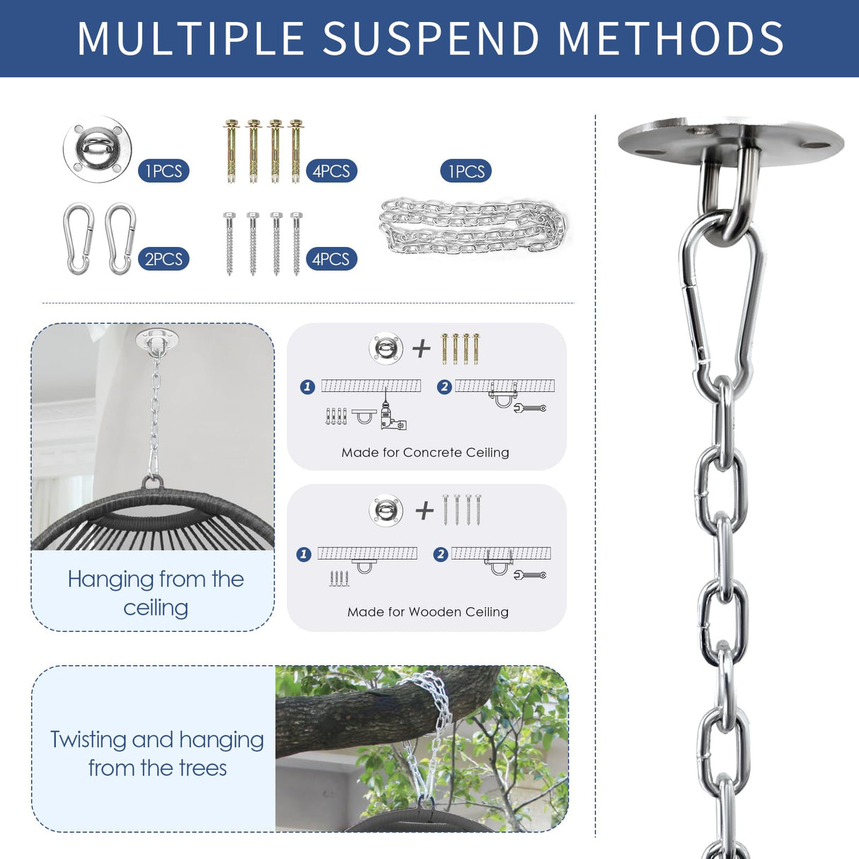 Nicesoul Patio Hanging Egg Chair No Stand, Foldable Ceiling Egg Basket Chairs Without Stand Indoor Outdoor, 350lbs Egg Shell Swing Hammock Chair with Cushion for Backyard, Balcony, Outside, Dark Grey NICESOUL