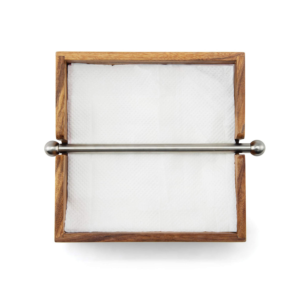 Ironwood Gourmet Acacia Wood Napkin Holder with Weighted Stainless Steel Center Bar, 6.25-Inches, Brown Ironwood Gourmet