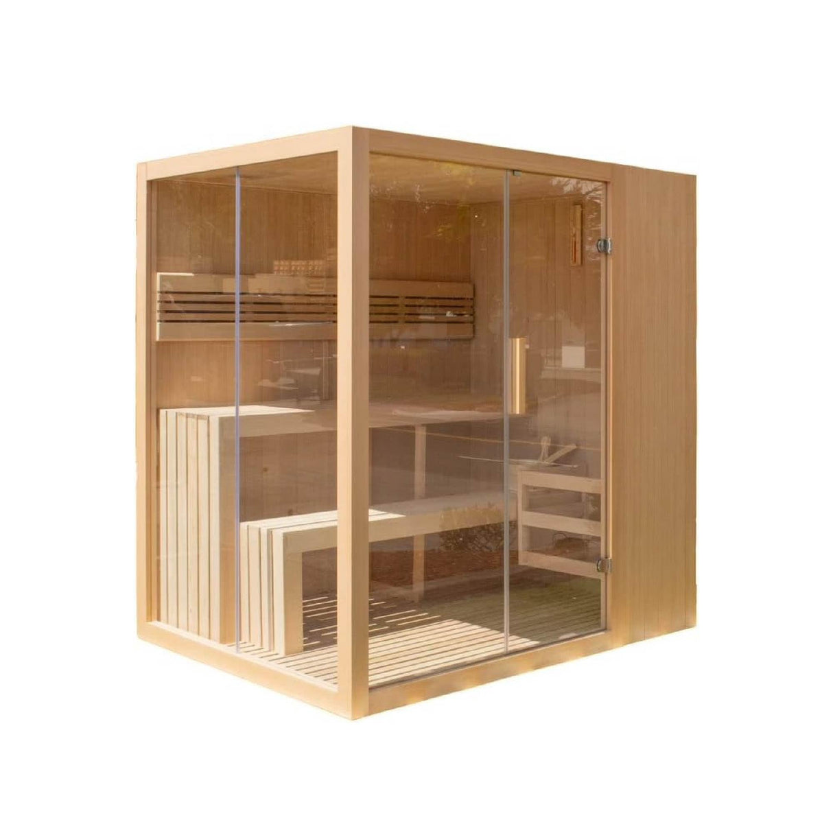 ALEKO Traditional Indoor Sauna | Wet Steam Dry | LED Lights | Canadian Hemlock Wood | 4 Person | Sauna Powered by UL Certified 4.5 kW Harvia Sauna Heater | STHE4INNY ALEKO