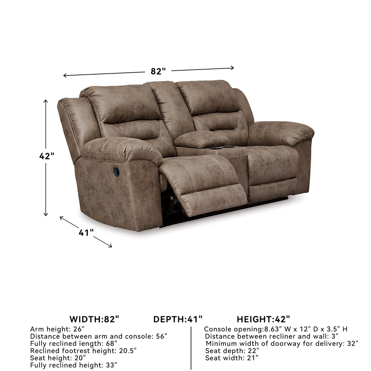 Signature Design by Ashley Stoneland Faux Leather Manual Double Reclining Loveseat with Center Console, Light Brown Signature Design by Ashley