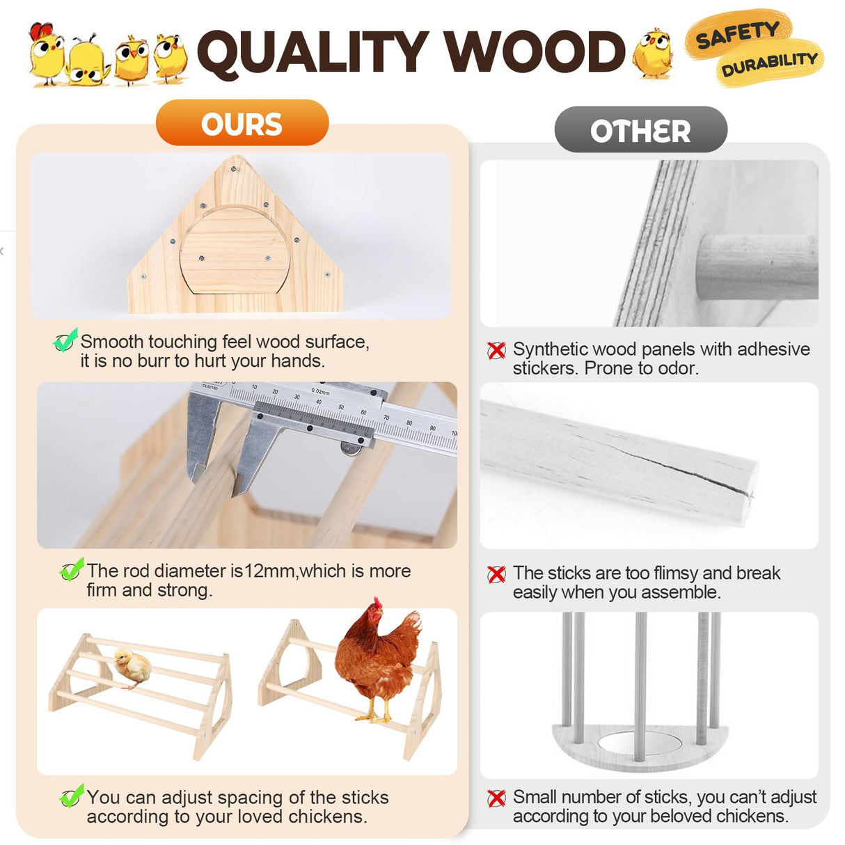 CuffUp Chicken Perch Chicken Toys for Coop Durable Chick Jungle Gym Strong Wood Roosting Bar Chicken Swing for Chicken Supplies for Chicken Coop Accessories and Brooder for Baby Chicks (2 Pack) CuffUp