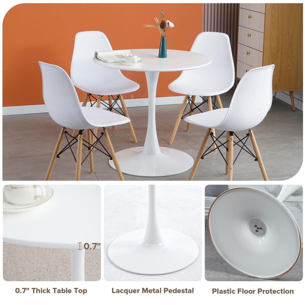 Ufurpie Round Dining Table Set for 4, 5-Piece Farmhouse Dining Table with 4 Chairs for Dining Room & Coffee Shop & Small Spaces Ufurpie