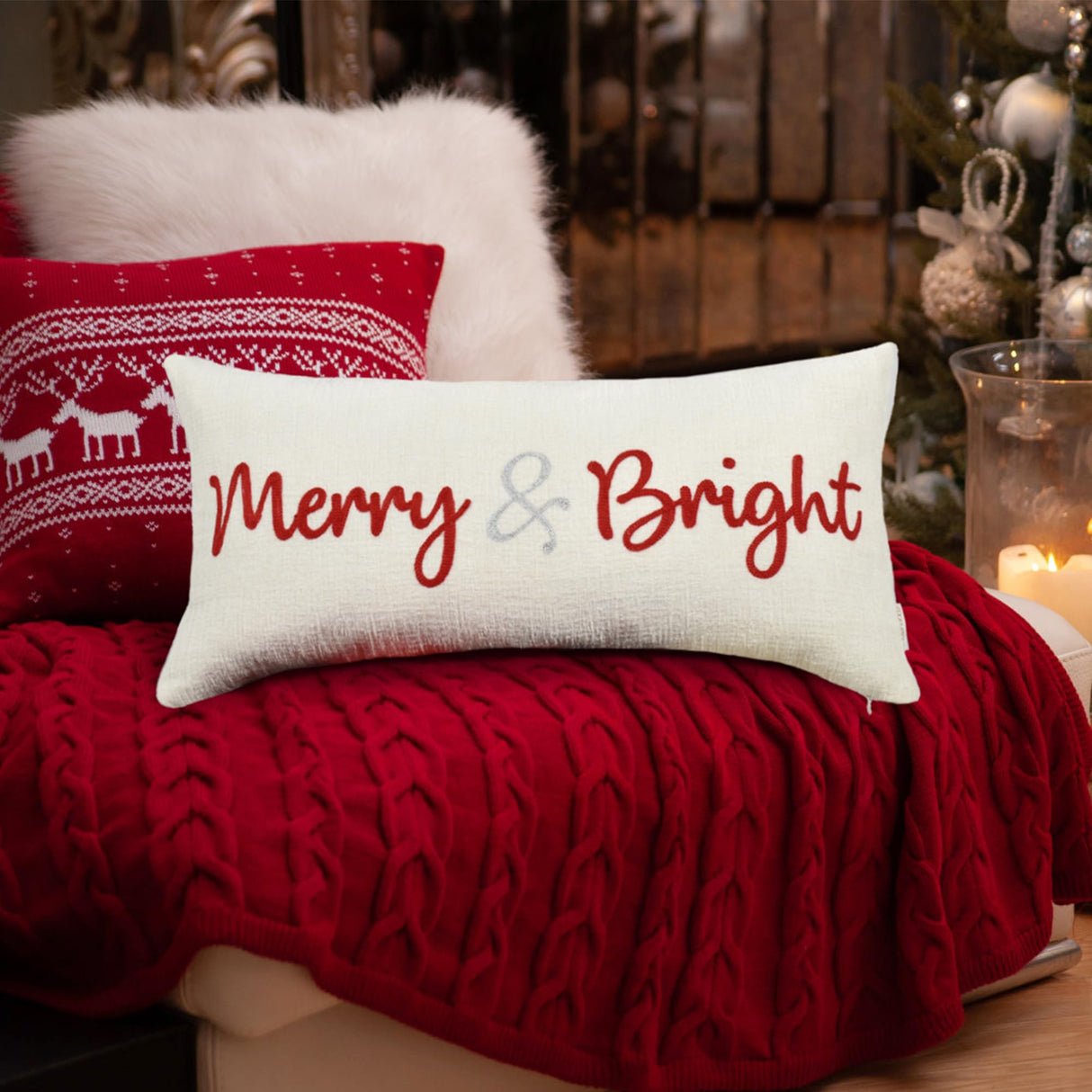 LOOPUINHOM Nice Merry and Bright Christmas Decor Cotton Burlap Decorative Rectangle Throw Lumbar Waist Pillow Case Cushion Cover for Couch Living Room 12X24 inches LOOPUINHOM