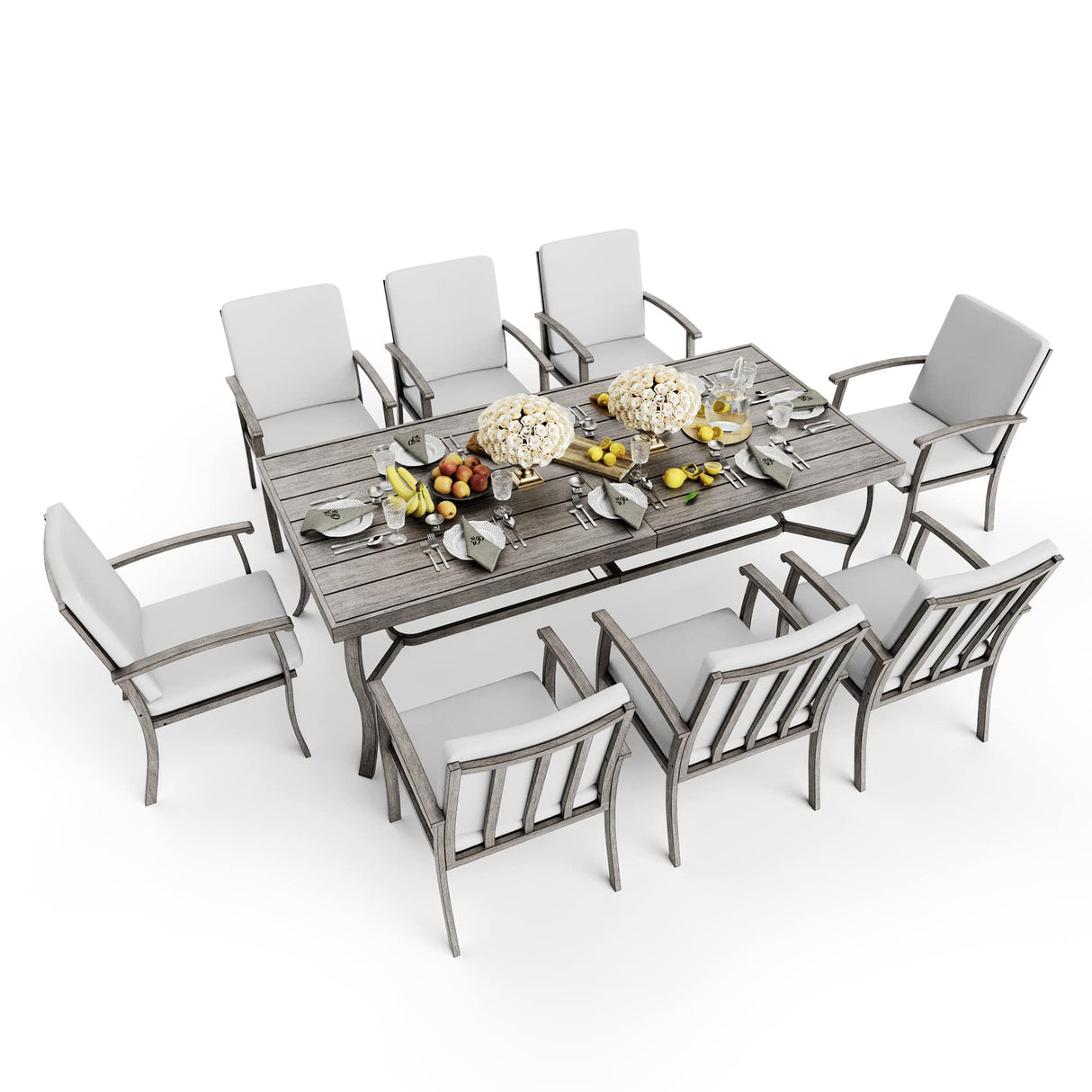 HAPPATIO Aluminum 9 Piece Patio Dining Set - Aluminum Outdoor Dining Set for 8, Patio Dining Table and Chairs Set, Patio Furniture with Table and Chairs (Gray) HAPPATIO