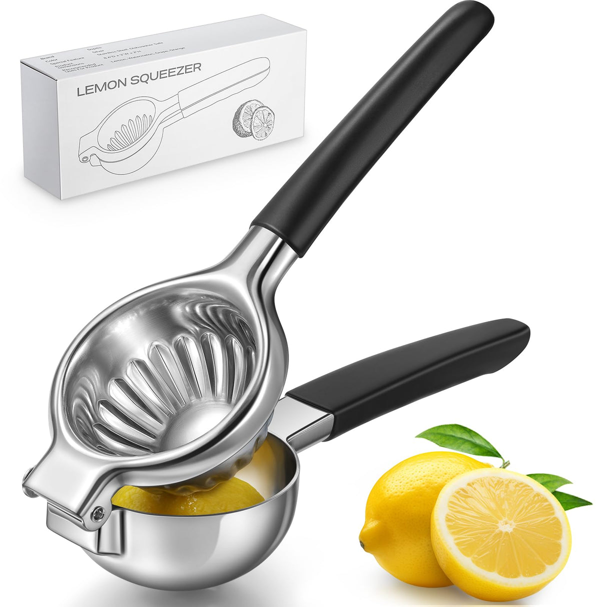 Lemon Squeezer, Sopito Stainless Steel Citrus Press Juicer Heavy Duty with Large Metal Squeezer Bowl for Seedless Juicing, Non-Slip Grip Design Manual Juicer Sopito