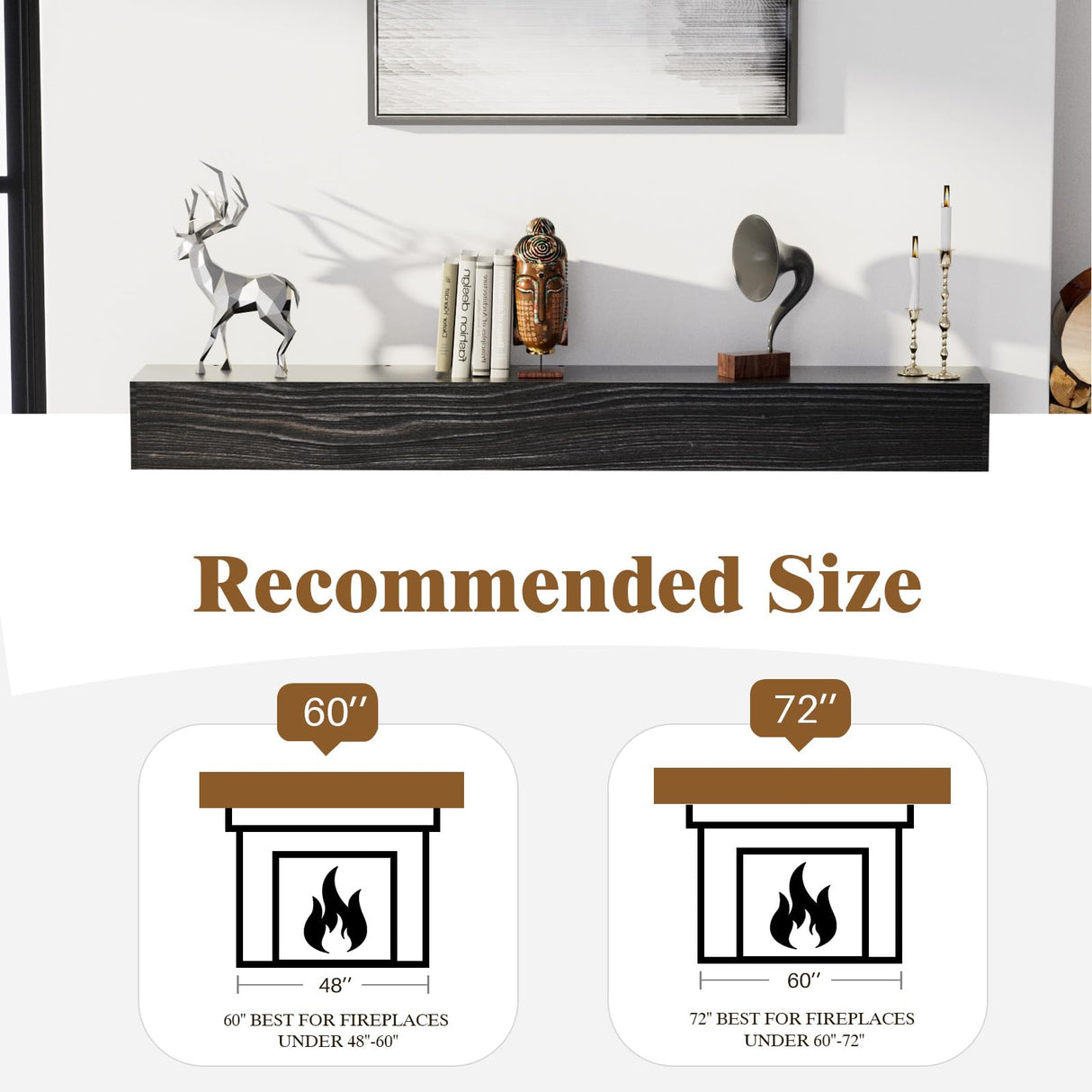 Easyego Fireplace Mantel Shelf 60", Rustic Wood Mantles for Over Fireplaces, Wall Mounted Farmhouse Decor, with Brushed Surface Workmanship(60Lx8Dx5H, Espresso) Easyego