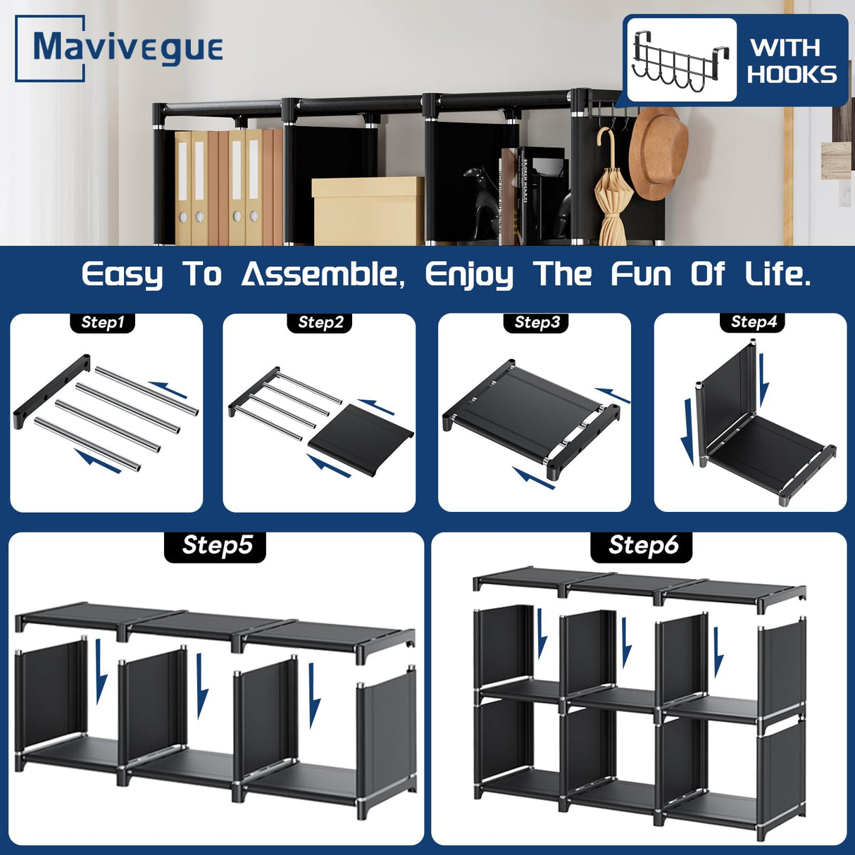 Mavivegue 18-Cube Extra Large Storage Organizer - Versatile Black Bookshelf for Home and Office Mavivegue