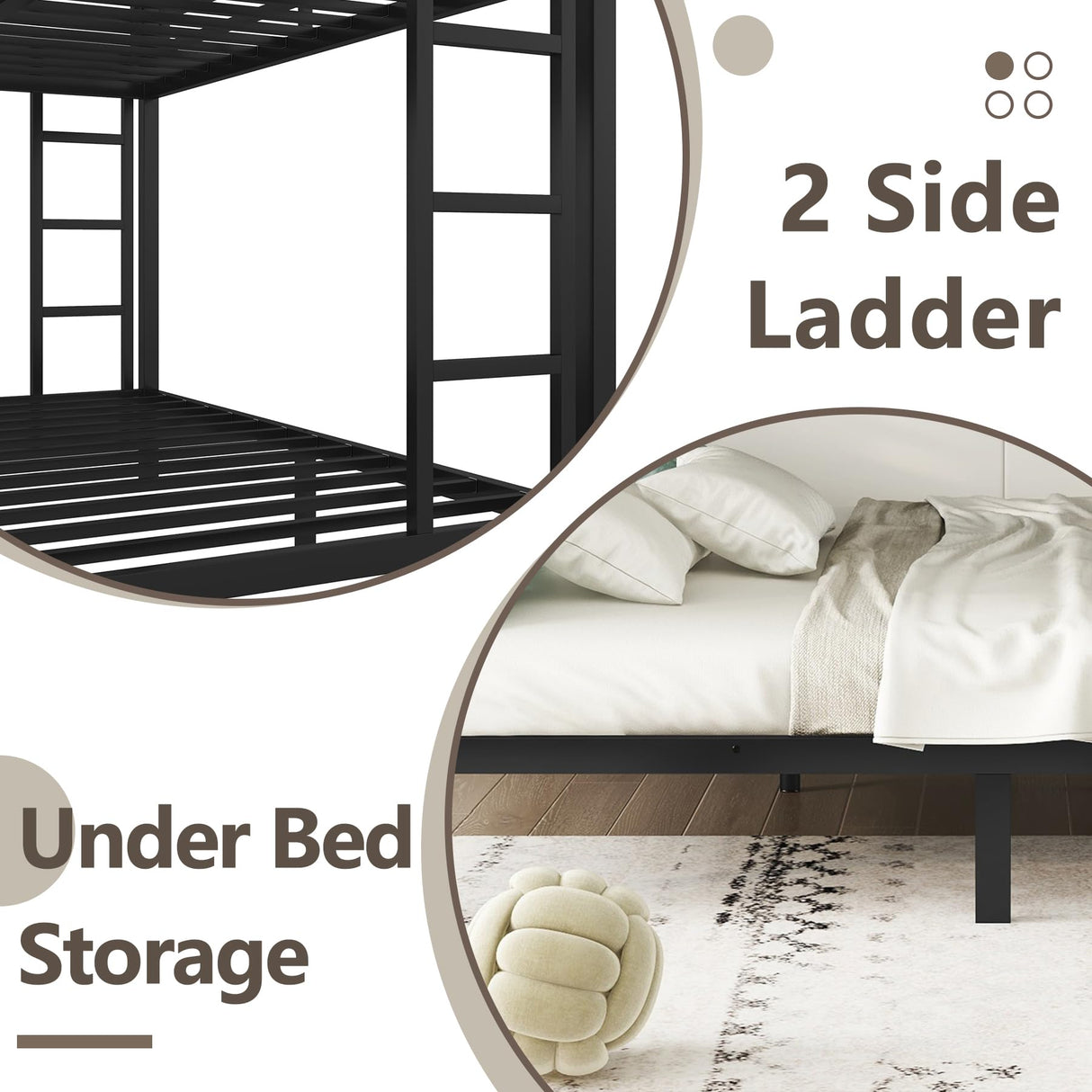 Thctvous Queen Over King Bunk Bed,Heavy-Duty Metal Bunk Bed Frame for Adults Teen Kids,2 Side Ladder,Guardrail,Space-Saving,Noise Reduced,No Box Spring Needed,Black (Queen Over King) Thctvous