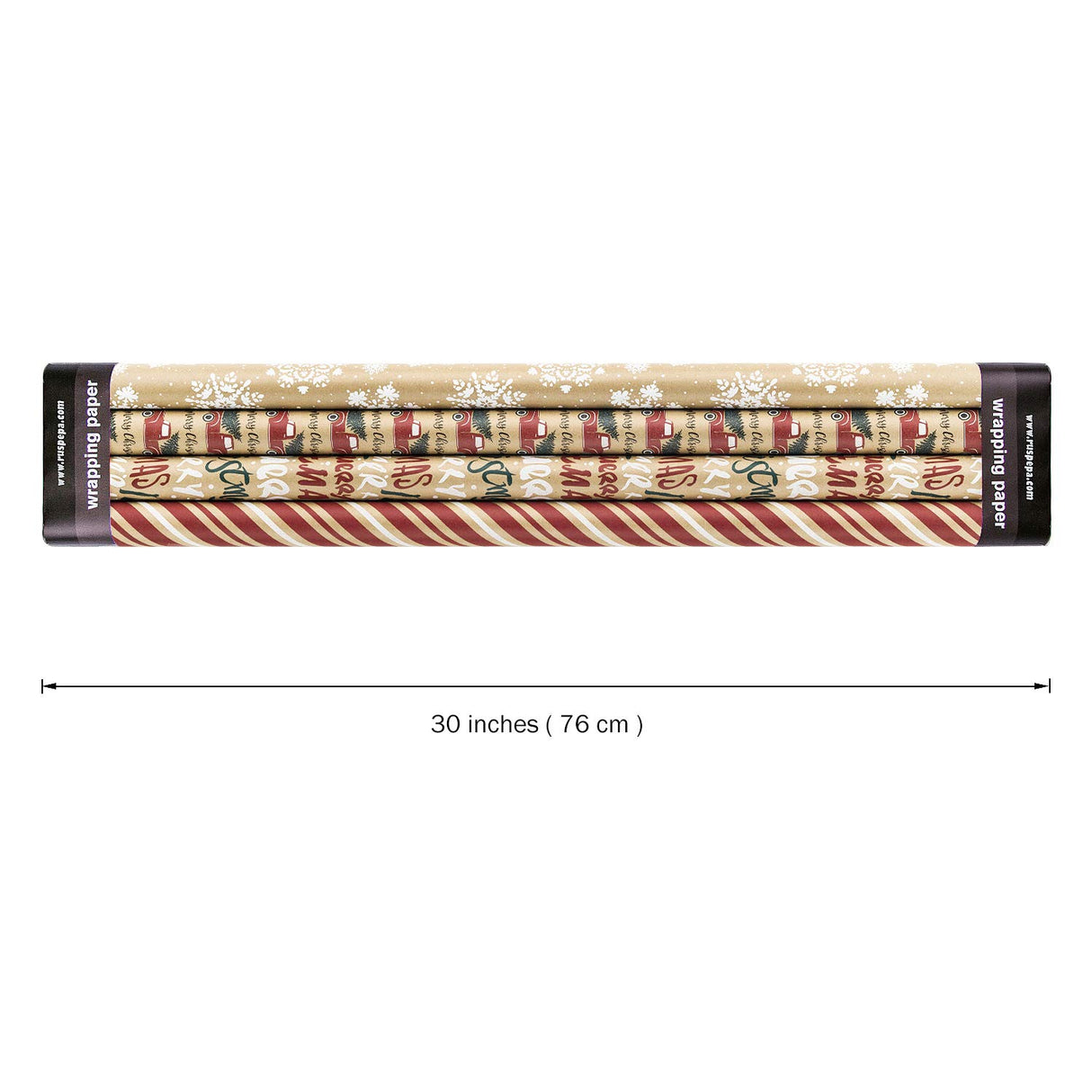 RUSPEPA Wrapping Paper, Kraft Paper - Snowflakes, Car and Christmas Tree, Stripes and Merry Christmas - 4 Rolls - 30 inches x 10 feet per Roll RUSPEPA