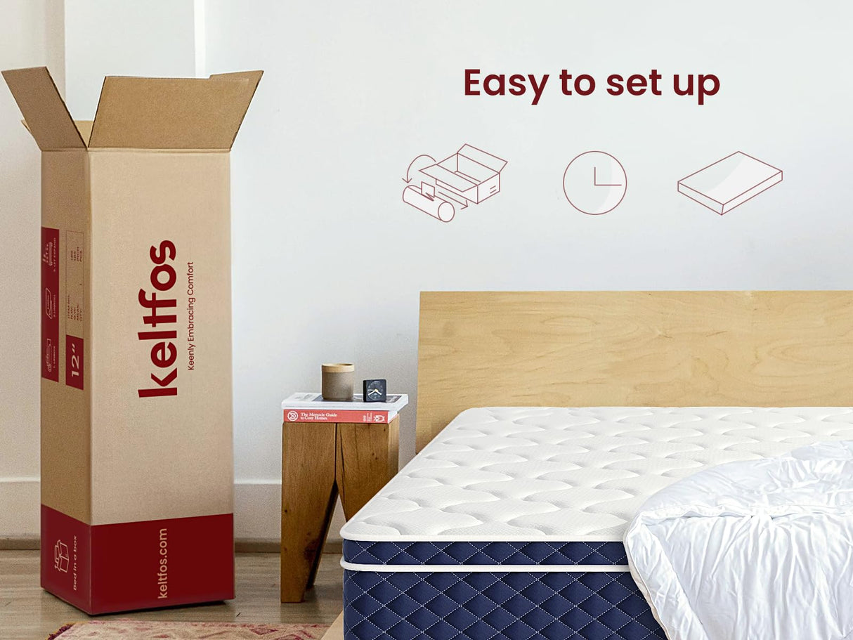 KELTFOS Twin Mattress 12 Inch, Soft Multilayer Cooling Gel Memory Foam Hybrid Mattress for Pain Relief & Deep Sleep, Medium Plush Twin Size Bed in a Box, None of Fiberglass| 75 * 39 KELTFOS