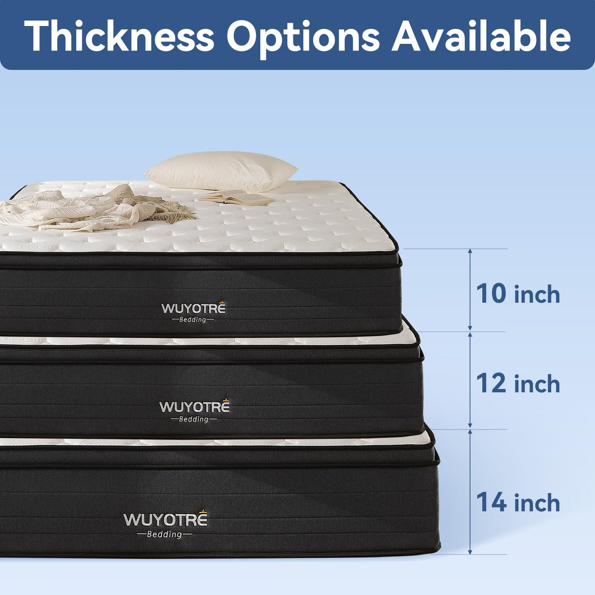 WUYOTRE 14 Inch Full Size Mattress, Cooling Memory Foam Mattresses in a Box with Independent Spring,Soft and Breathable Hybrid Mattresses,Back Pain Relief,CertiPUR-US,Medium WUYOTRE