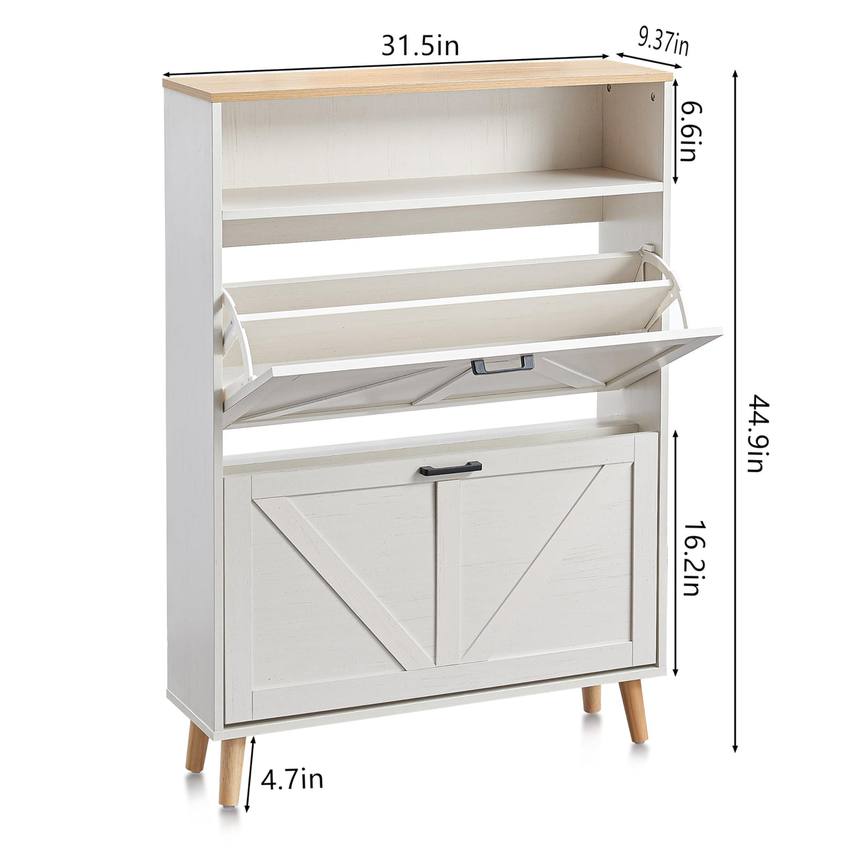 Alaxgumrol Cabinet With 2 Flip Drawers - Farmhouse Slim Storage for Shoes With Door, Freestanding Hidden Organizer, Narrow Rack for Entryway Hallway, White Oak Alaxgumrol