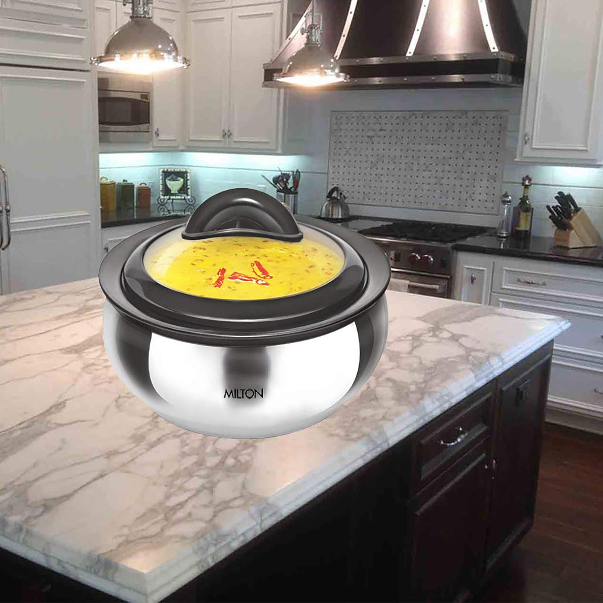 Milton Casserole with Glass Lid Set of 3 for Hot Food, Insulated Hot Pot, Stainless Steel, Serving Box (bowl, dish) for Food and Roti, Sizes 19 oz, 41 oz and 66 oz, Clarion MILTON