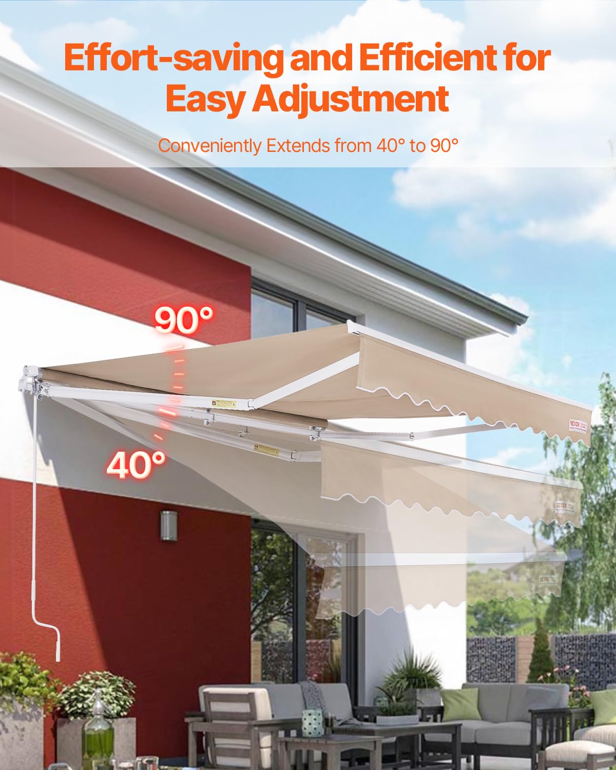 VEVOR Manual Retractable Awning, 12 x 10 ft Outdoor Patio Awning Retractable Sun Shade, Patio Door Window Water-Resistant Polyester Awning Sunshade Shelter with Crank Handle for Balcony, Backyard VEVOR