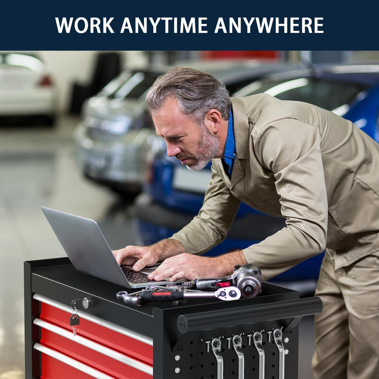 7-Drawer Metal Rolling Tool Chest with Wheels,Tool Storage Cabinet With Locking System,Toolbox with Wheels for Garage, Warehouse, Workshop, Repair Shop(Black&red,7-Drawer) OAKANDO