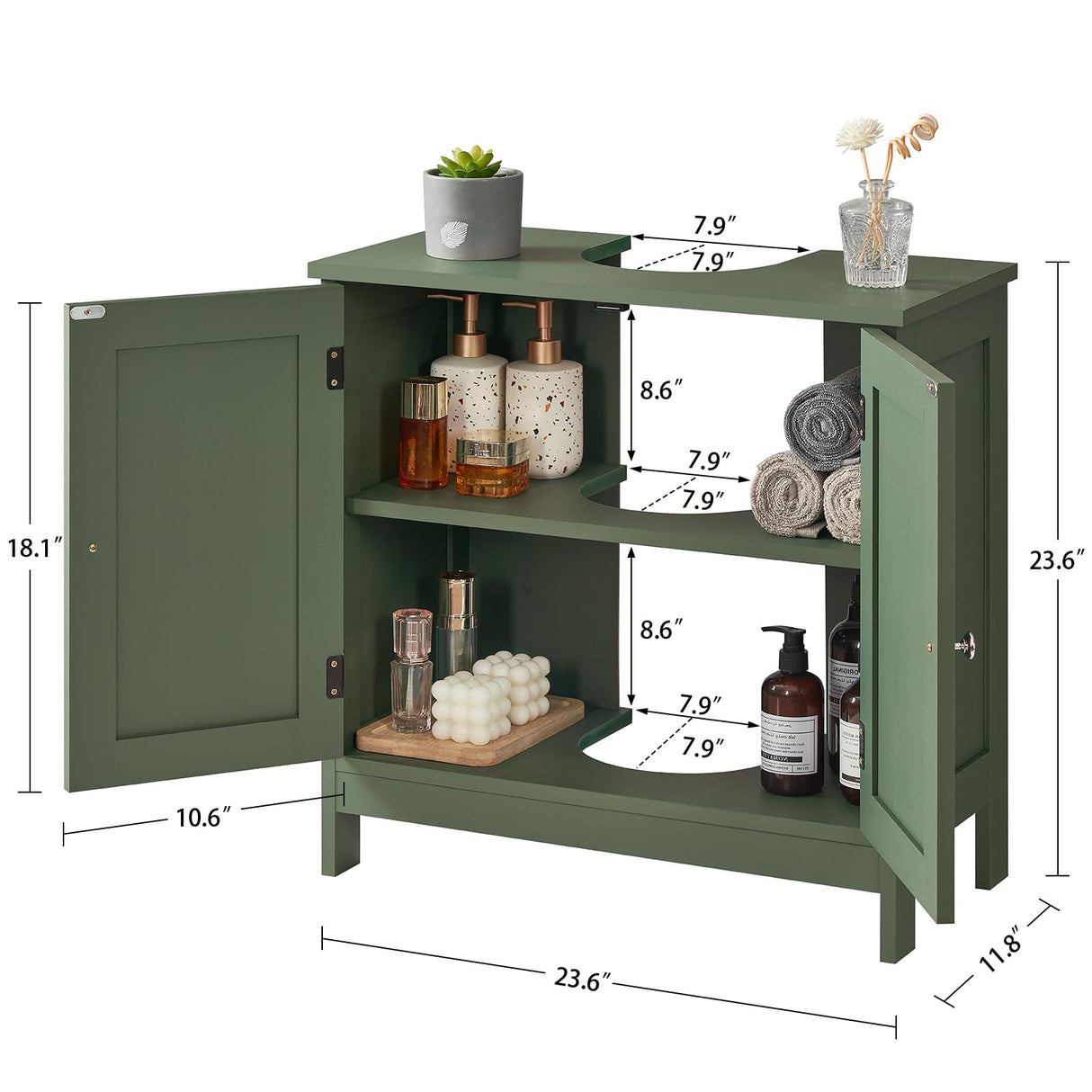 TEENFON Pedestal Sink Storage Cabinet, Under Sink Cabinet with 2 Doors & Storage Shelf, Under Bathroom Organizer for Bathroom, Forest Green TEENFON
