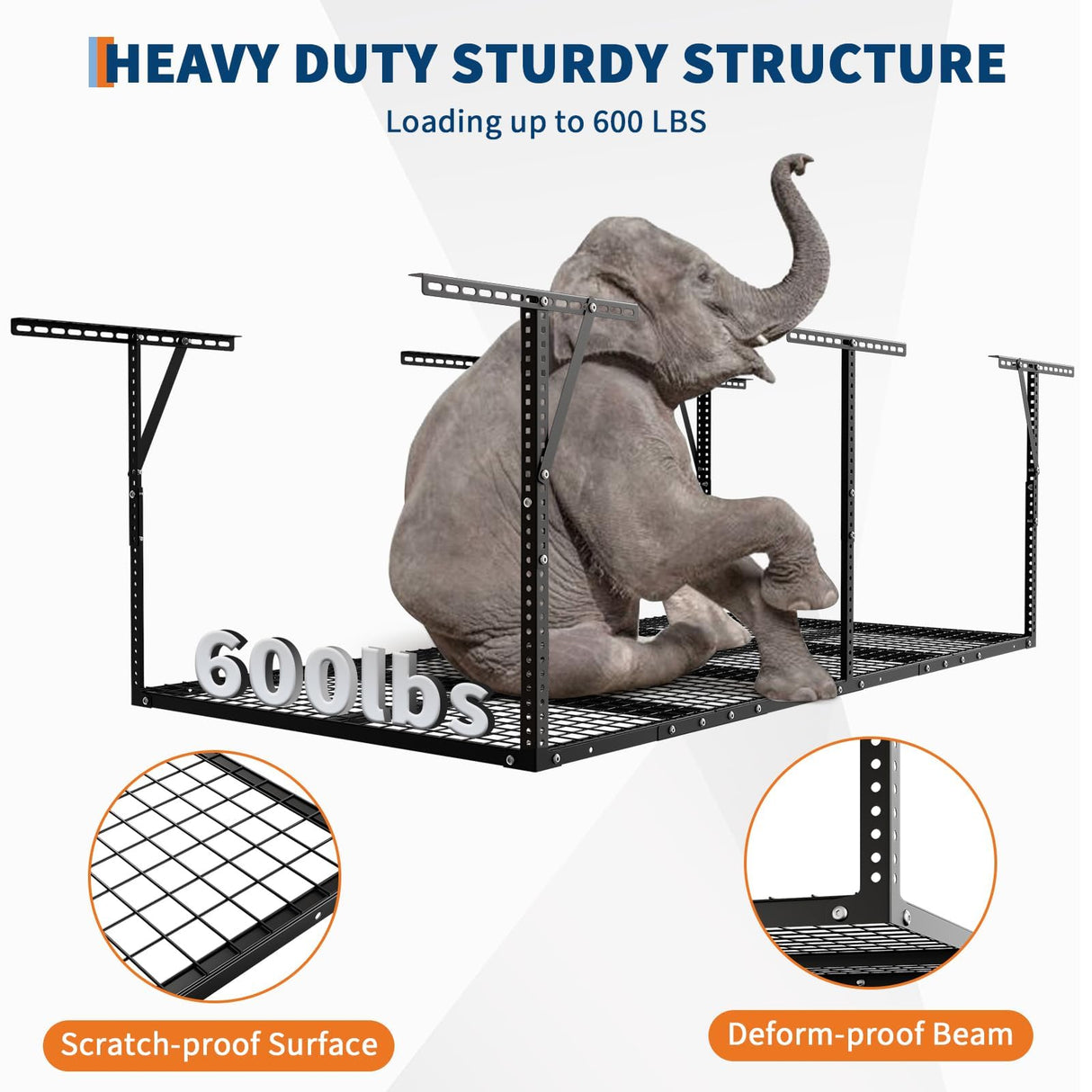 EliteEdge 3x8 Garage Overhead Storage Racks with Stable Triangle Support, Heavy-Duty Steel Ceiling Mount Racks for Garage Storage, Adjustable Height, 600lbs Capacity, Black EliteEdge