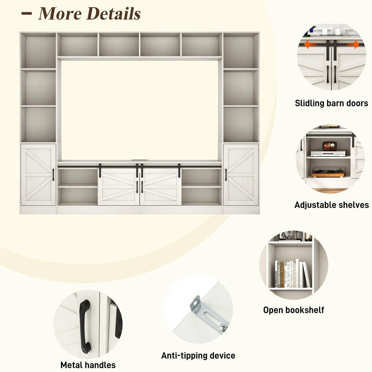 chartustriable 103" Wall Unit TV Stand with Storage for TVs up to 80" Large Farmhouse Wall Unit Entertainment Center w/Sliding Barn Door Cabinets and Power Outlet for Living Room, White chartustriable