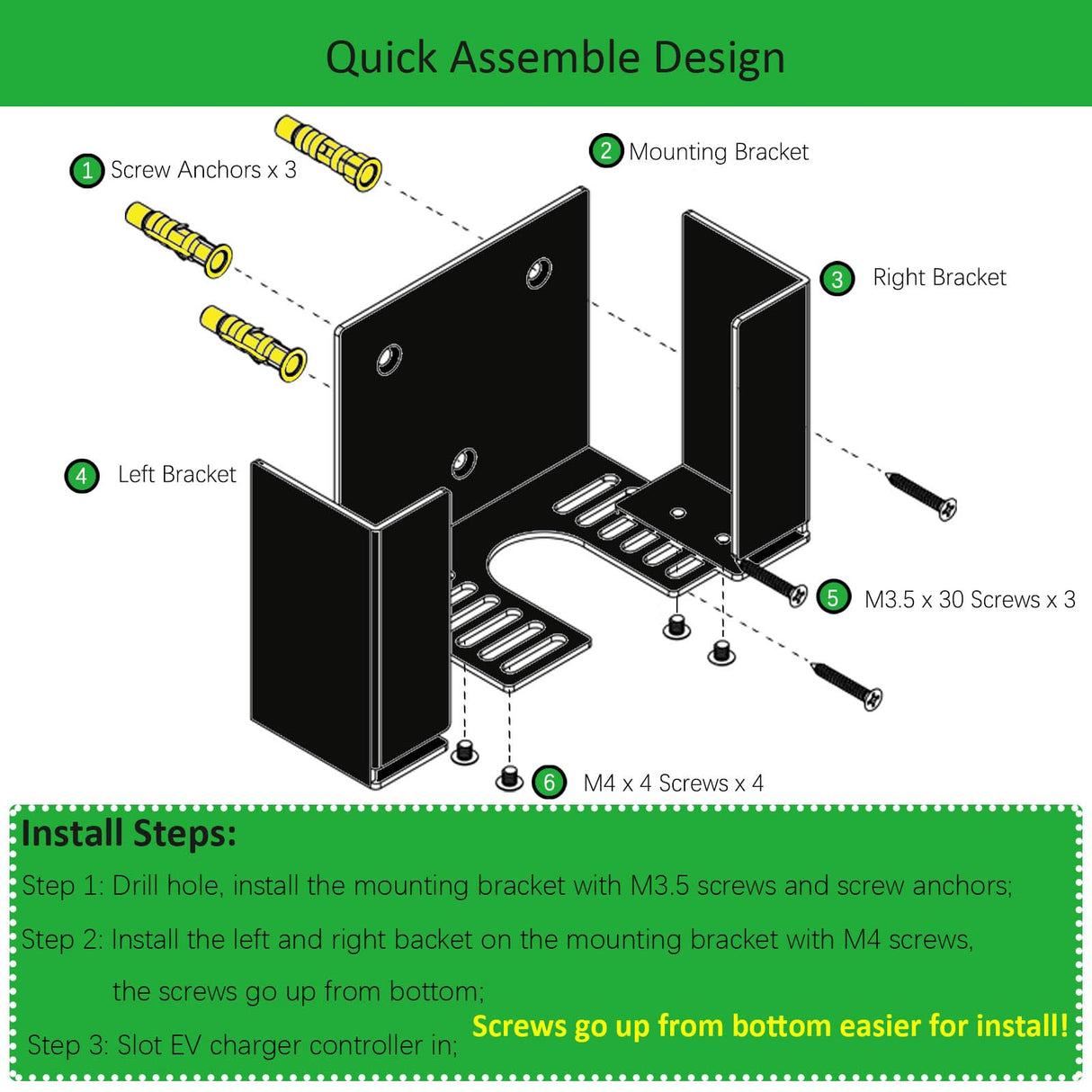 WELLMETE EV Charger Holder-Adjustable for Different Size Control Box, Heavy Duty Metal Wall Mount Bracket with Cable Hook for J1772 EV Mobile Charger & Telsa Charger, Enduring Charging Box Holder WELLMETE