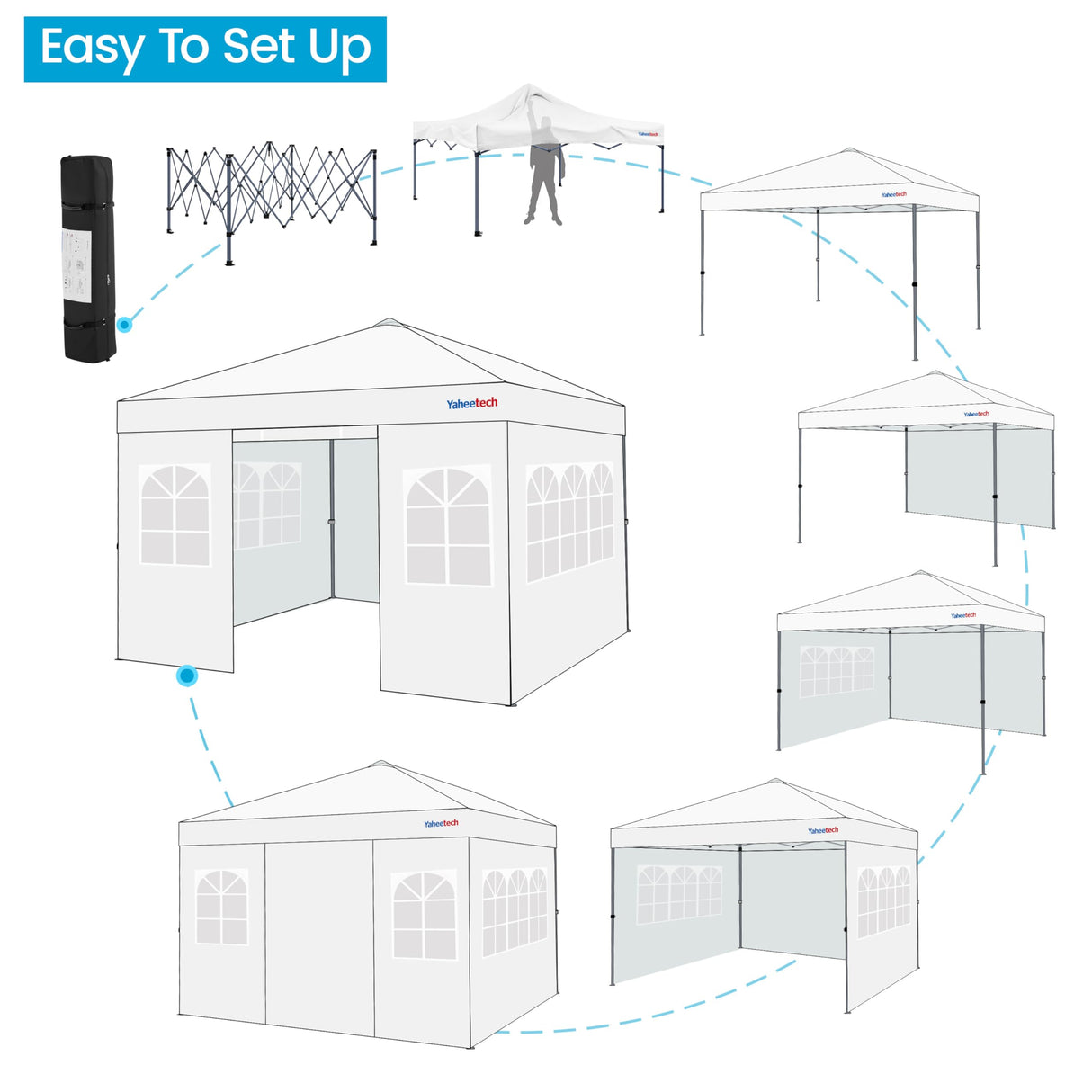 Yaheetech 10x10 FT Pop Up Canopy Tent with 4 Side Walls & One-Push Setup & Roller Bag, Outdoor Heavy-Duty Instant Event Tent for Garden/Wedding/Party, White Yaheetech
