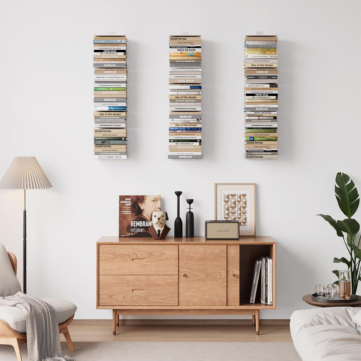 Floating Book Shelves for Wall, 8 Tier Invisible Bookshelves Heavy Duty Metal Loads 120LBS, Vertical Spine Book Tower Hanging Bookshelves, Shelves for Room Wall Mounted, 4 Pack White Wawocs