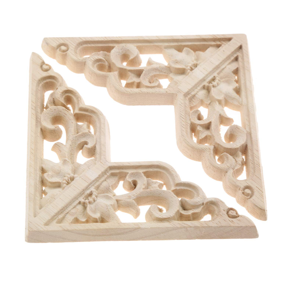 MUXSAM Wooden Decorative Appliques Onlays, 4-Pack Unpainted Wood Caravings Decals Inlays Overlays Corners Decor for Cabinet Dresser Cupboard Mirrors Walls Doors DIY Craft Project, 8x8cm/3.15"x3.15" MUXSAM