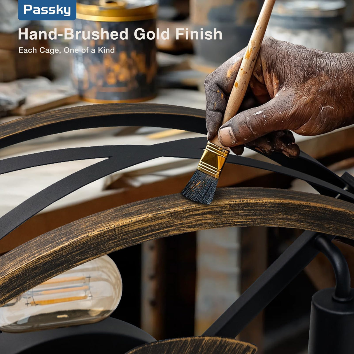 Passky 20" Farmhouse Flush Mount Ceiling Fans with Lights and Remote, Industrial Black Caged Low Profile Fandelier, 6 Speeds Bladeless Ceiling Fan for Bedroom, Kitchen, Living Room Passky