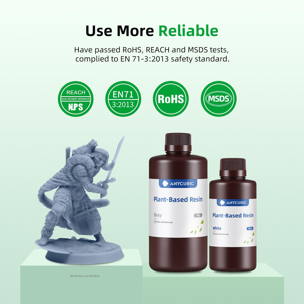 ANYCUBIC 3D Printer Resin with Low Odor and Safety, 405nm UV Plant-Based Rapid Resin with High Precision and Quick Curing for LCD 3D Printing (Grey, 500g) ANYCUBIC