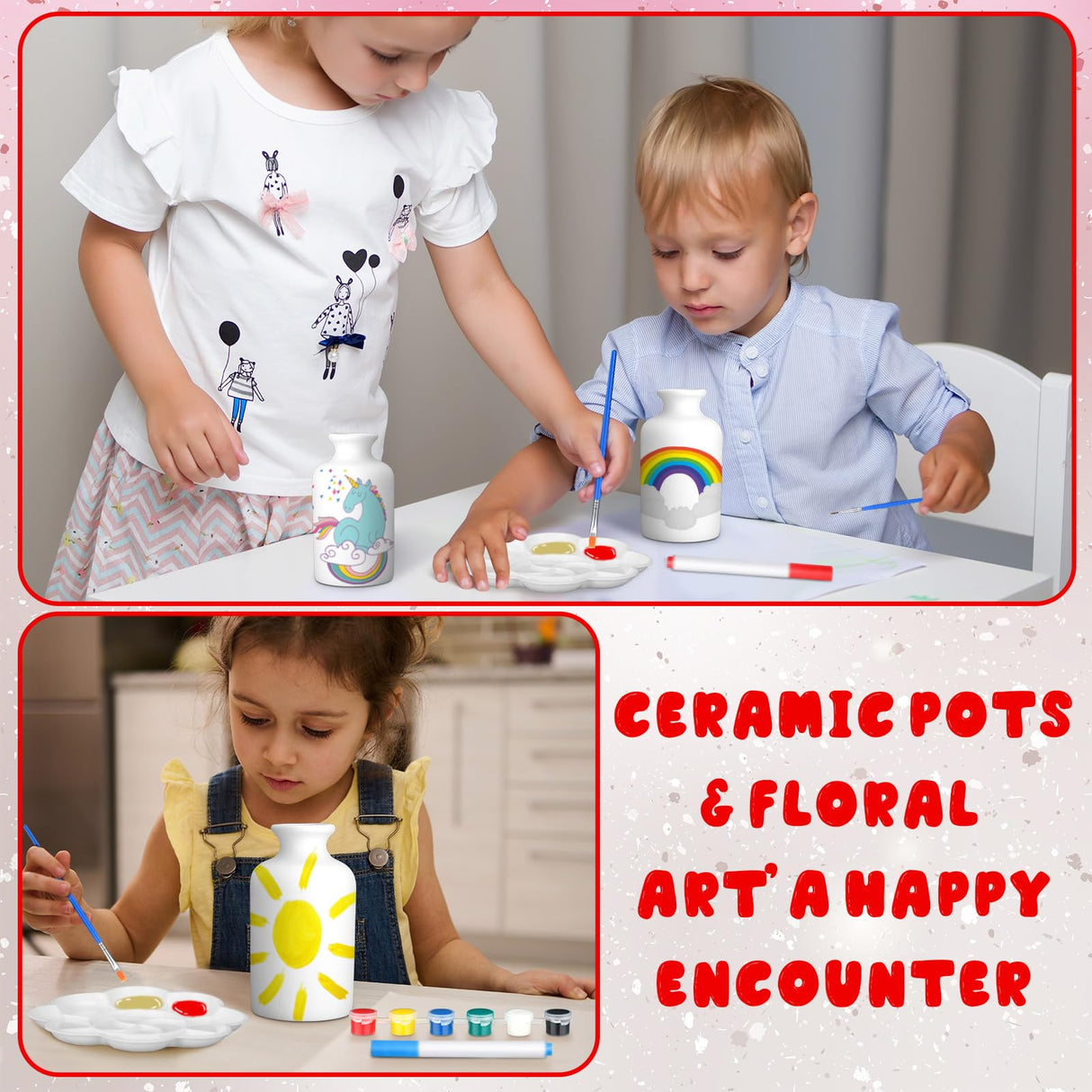 Singhoow 4 Set Paint Your Own Porcelain Paint Vase Art Project White Ceramic Painting Kit for Adults Porcelain Vase Decorating Kit with Art Supplies DIY(Classic) Singhoow