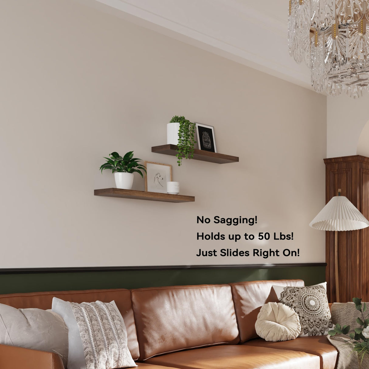 BGMG Wood Floating Shelves 24 inch, Wide Rustic Wooden Wall Shelves for Bathroom Living Room Bedroom Kitchen Farmhouse Set of 2-24x 6.7 x1.25 inch- Walnut Color BGMG