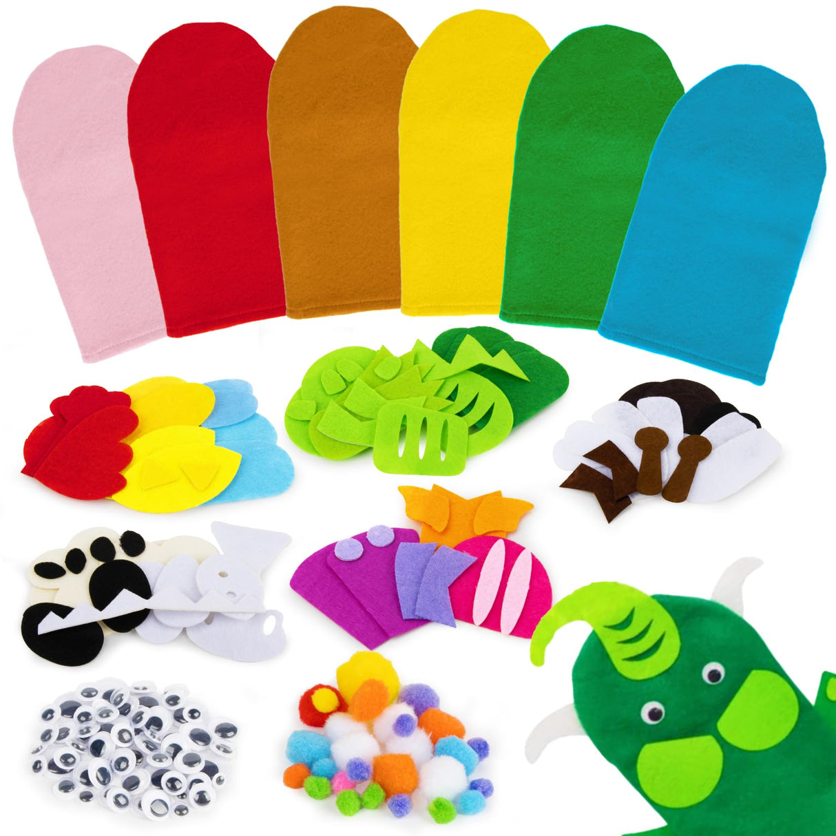 6PCS Hand Puppets - Hand Puppet Making kit Sock Arts and Crafts Kit for Family, Classroom, Party, DIY、Storytelling, Dramatic Play, Interactive Games and Role-Play RAINFLOW