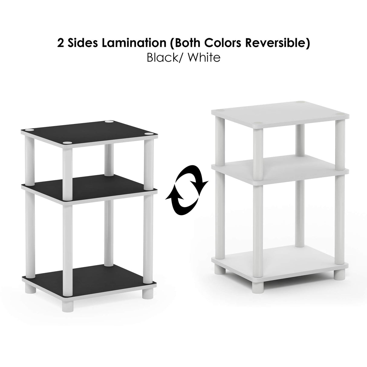 Furinno Just 3-Tier Turn-N-Tube End Table / Side Table / Night Stand / Bedside Table with Plastic Poles, 2-Pack, White/White Furinno