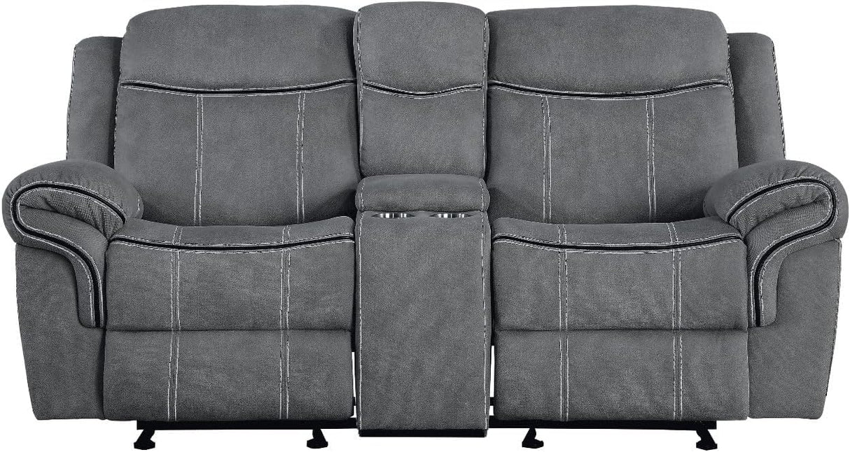 Acme Zubaida Reclining Loveseat with USB Dock and Console in 2-Tone Gray Velvet Acme