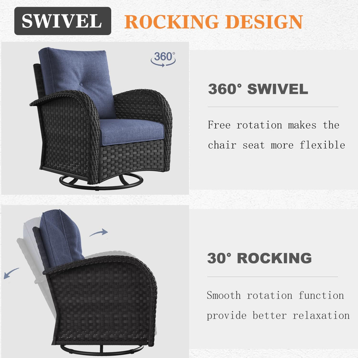 Vakollia 10 Pieces Patio Furniture Sets with Fire Pit Table, Wicker Rattan High Back Outdoor Swivel Rocking Chairs Set with 3-Seat Couch, Ottomans and Side Table Vakollia