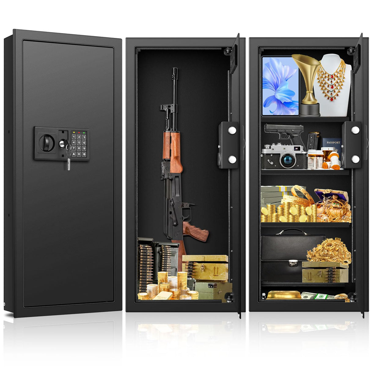 33.46" Tall Fireproof Wall Safes Between the Studs 16" Centers, Heavy Duty Combination Lock in Wall Safe with 3 Removable Shelf, Hidden Safe for Money, Jewelry, Document, Passport Tiskgg