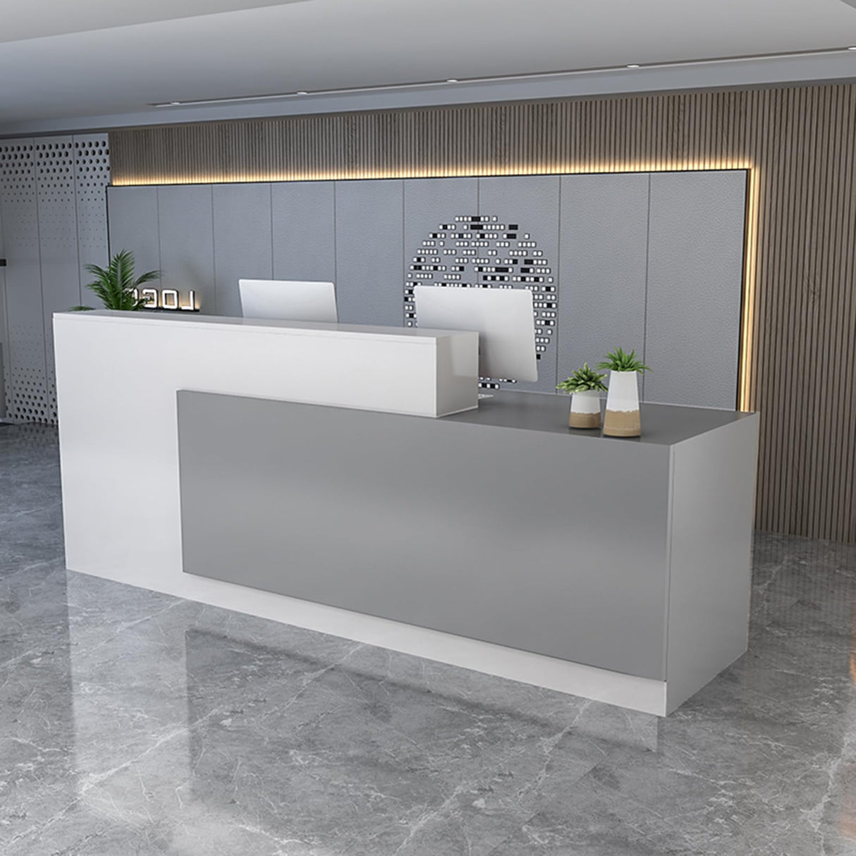 Reception Counter Desk, Front Counter Desk with Lockable Drawers, Modern Retail Counter, Wooden Computer Desk Reception Table, for Checkout Office/Beauty Salon/Lobby 160x60x100cm F-Right ZXLBTNB