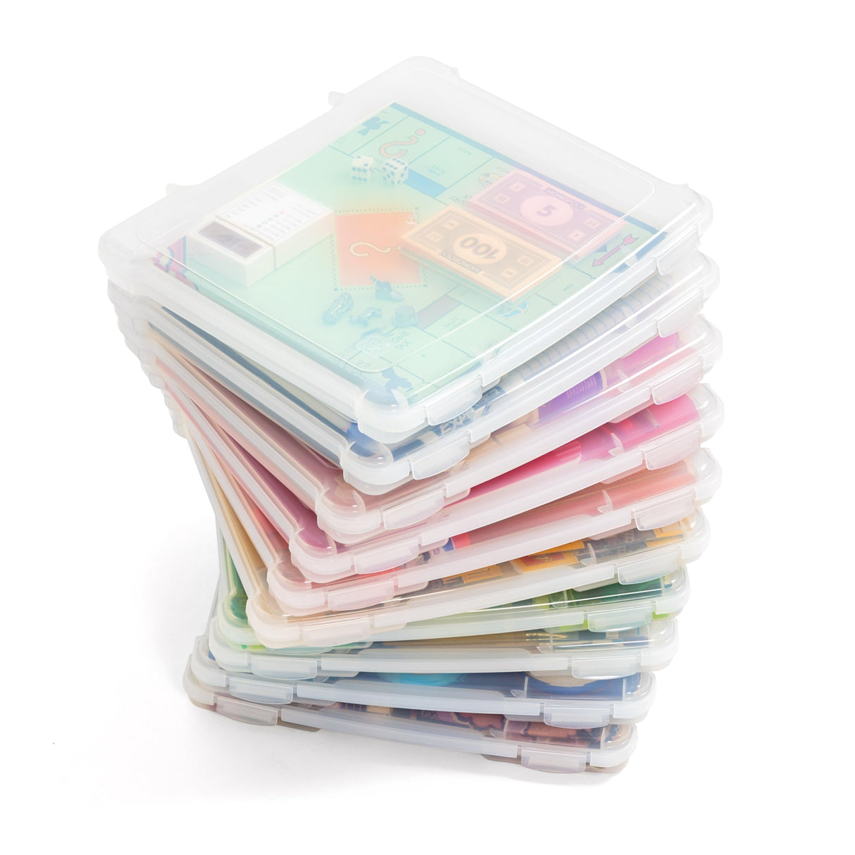 IRIS USA Board Game Storage Craft Organizer Box with Snap-Tight Latch Lid, 10-Pack Portable Plastic Case Bin for Puzzles, Magazines, Hobbies, Art Supplies, Fits 8.5" x 11" & A4 Papers, Slim, Clear IRIS USA, Inc.