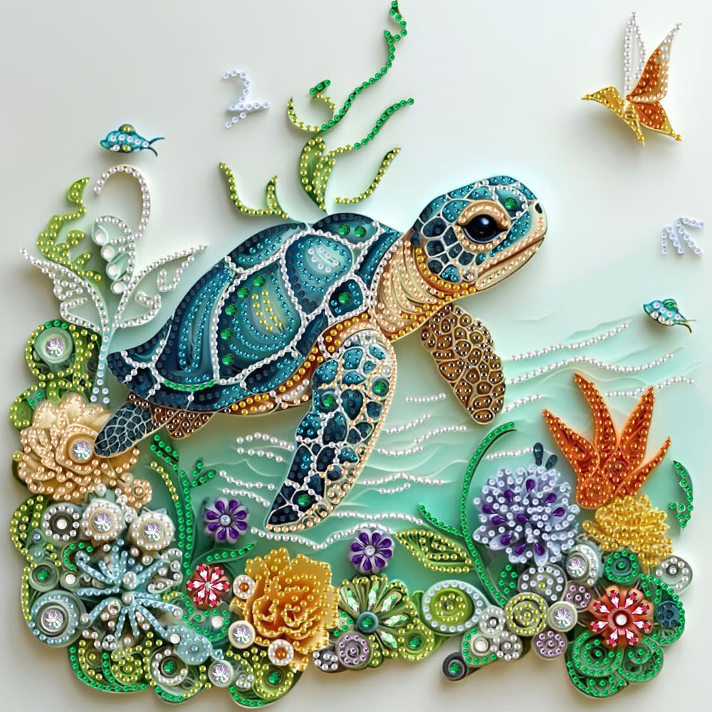Sea Turtle Animal Diamond Painting Kits for Adults Beginner,DIY Special Shape Diamond Art Kits for Flower,Diamond Gem Art Crystal Rhinestones Painting Crafts Kits for Home Wall Decor 13.8 X 13.8Inch ZQEATRY