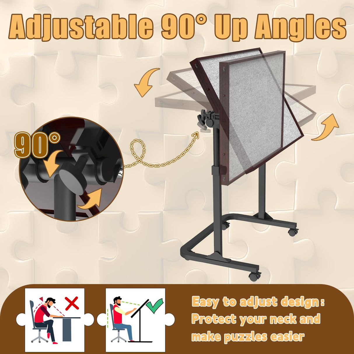 Jigsaw Puzzle Table 1500 Pieces,Adjustable Height&Up Puzzle Board with Cover and 4 Drawers,Puzzle Tables for Adults,Puzzle Board with Cover with Legs for Puzzle Doer(Coffee Color) RAGOZONERY