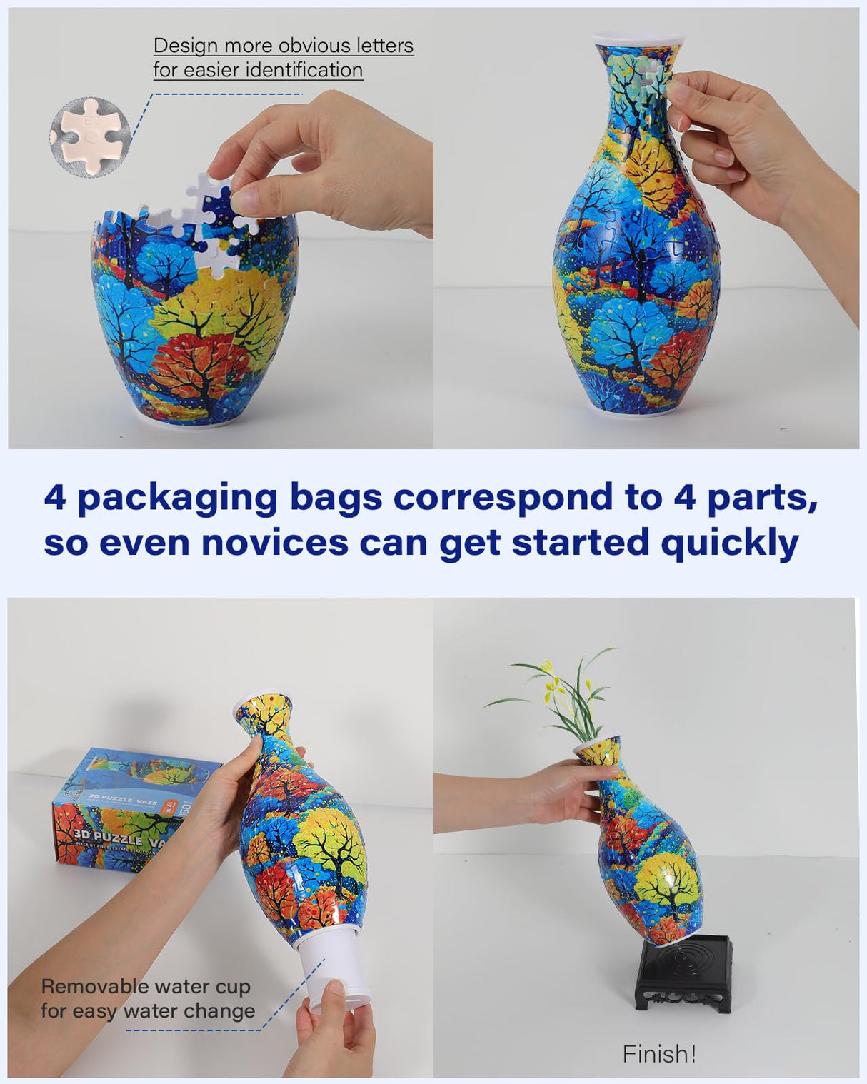 3D Puzzles for Adults, 160 Pieces 3D Puzzle Vase for Flowers, Unique Arts and Crafts for Adults, Unique Housewarning Gifts for Women & Men, Plastic Puzzle Vase for Home and Office Decor KOSTBAR