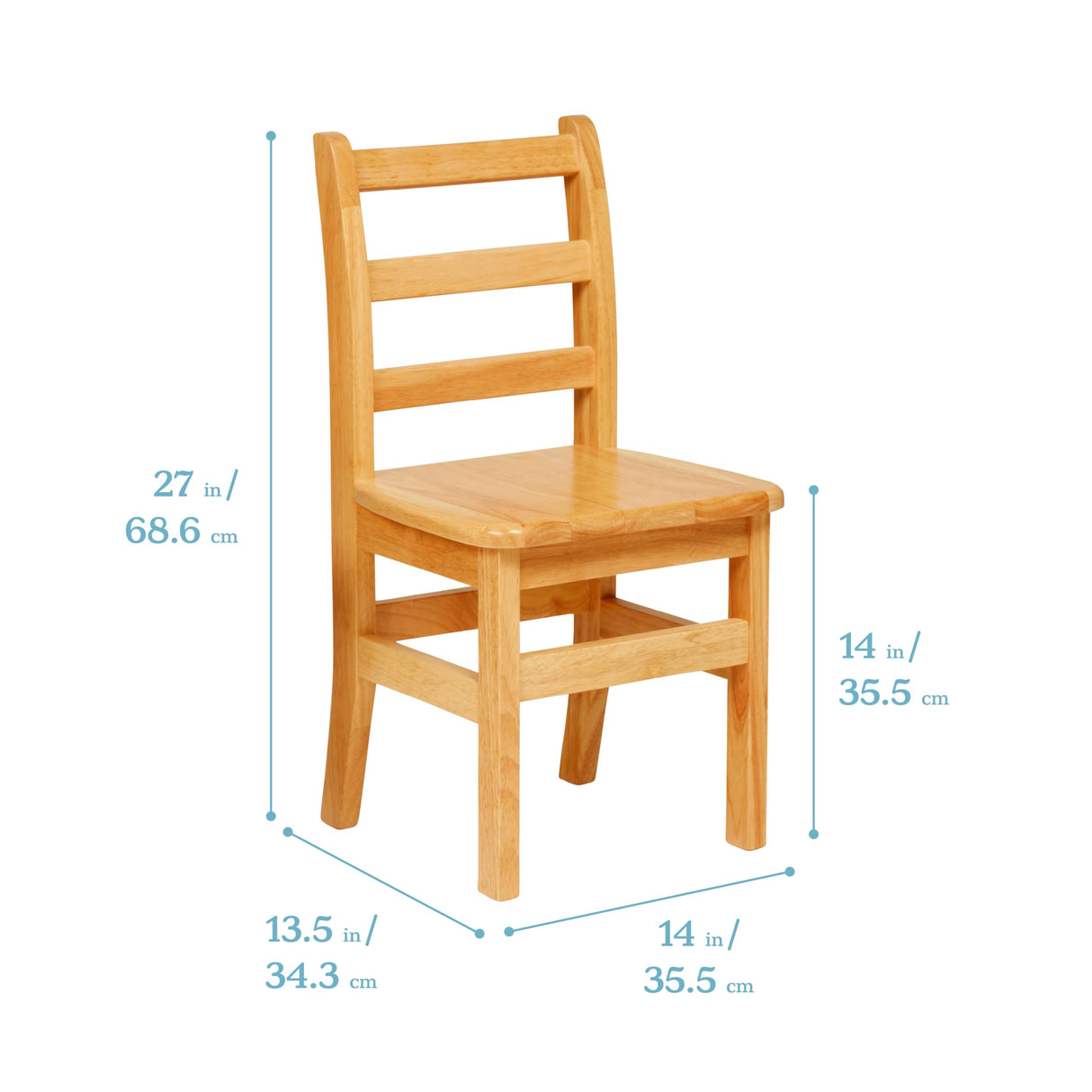 ECR4Kids Three Rung Ladderback Chair, 14in Seat Height, Classroom Seating, Honey, 2-Pack ECR4Kids