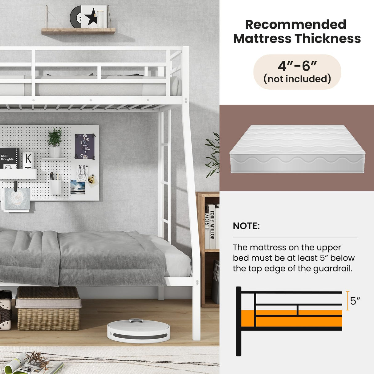 KOMFOTT Metal Twin Over Full Bunk Bed, Heavy Duty Bed Frame with Integrated Ladder, Full-Length Guardrails for Teens & Adults, Space-Saving Bunk Bed for Bedroom & Dorm, No Box Spring Required KOMFOTT