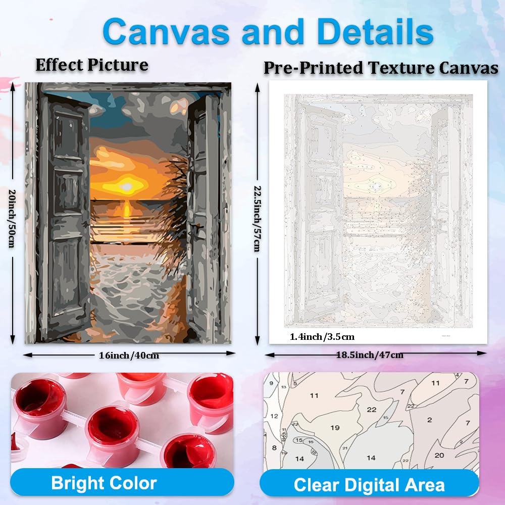 Artunion Sunset Beach Paint by Numbers for Adults Beginner,Easy Door to Beach Paint by Number Kits, DIY Oil Painting Paint by Number Kits on Canvas Arts Craft for Home Wall Decor 16x20 Inch Artunion