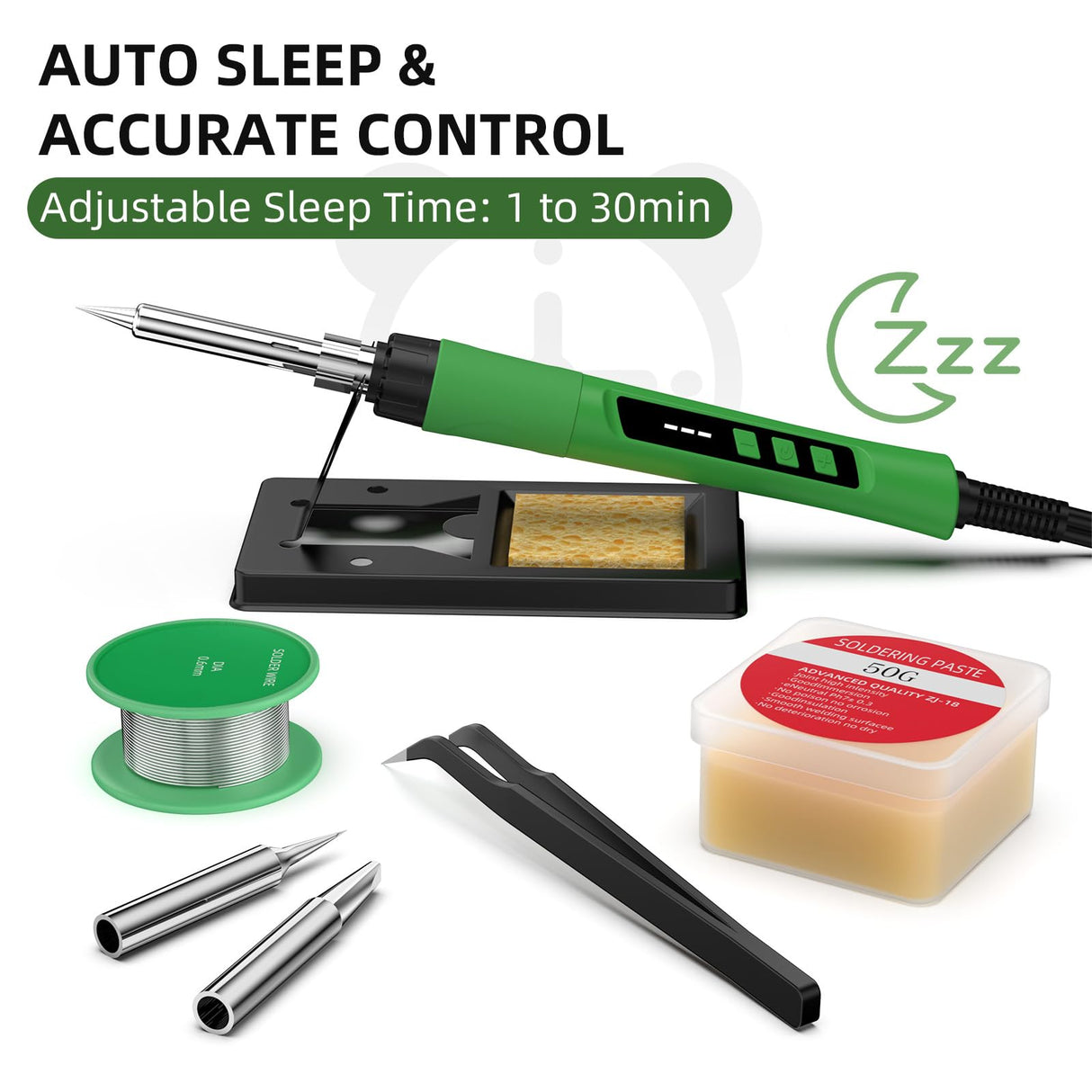 Soldering Iron Kit, 190W Soldering Gun, 110V LED Solder Kit for Electronics, Adjustable Temperature 356-932℉, Includes Solder Wire, Sucker, Tips, Stand, Tweezers, Paste and Solid Wood Box, Army Green Crtsweker