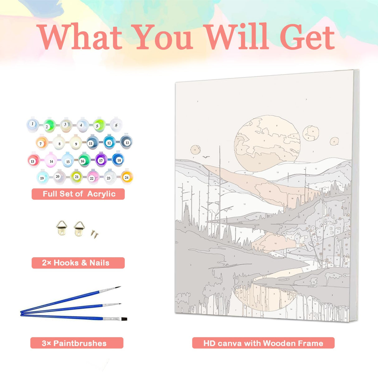 Auremi Mountain Paint by Numbers Kits for Adults Beginners,Easy Sunset Paint by Numbers on Canvas Framed DIY Landscape Painting by Numbers for Gift Home Wall Decor 8x12 Inch Auremi