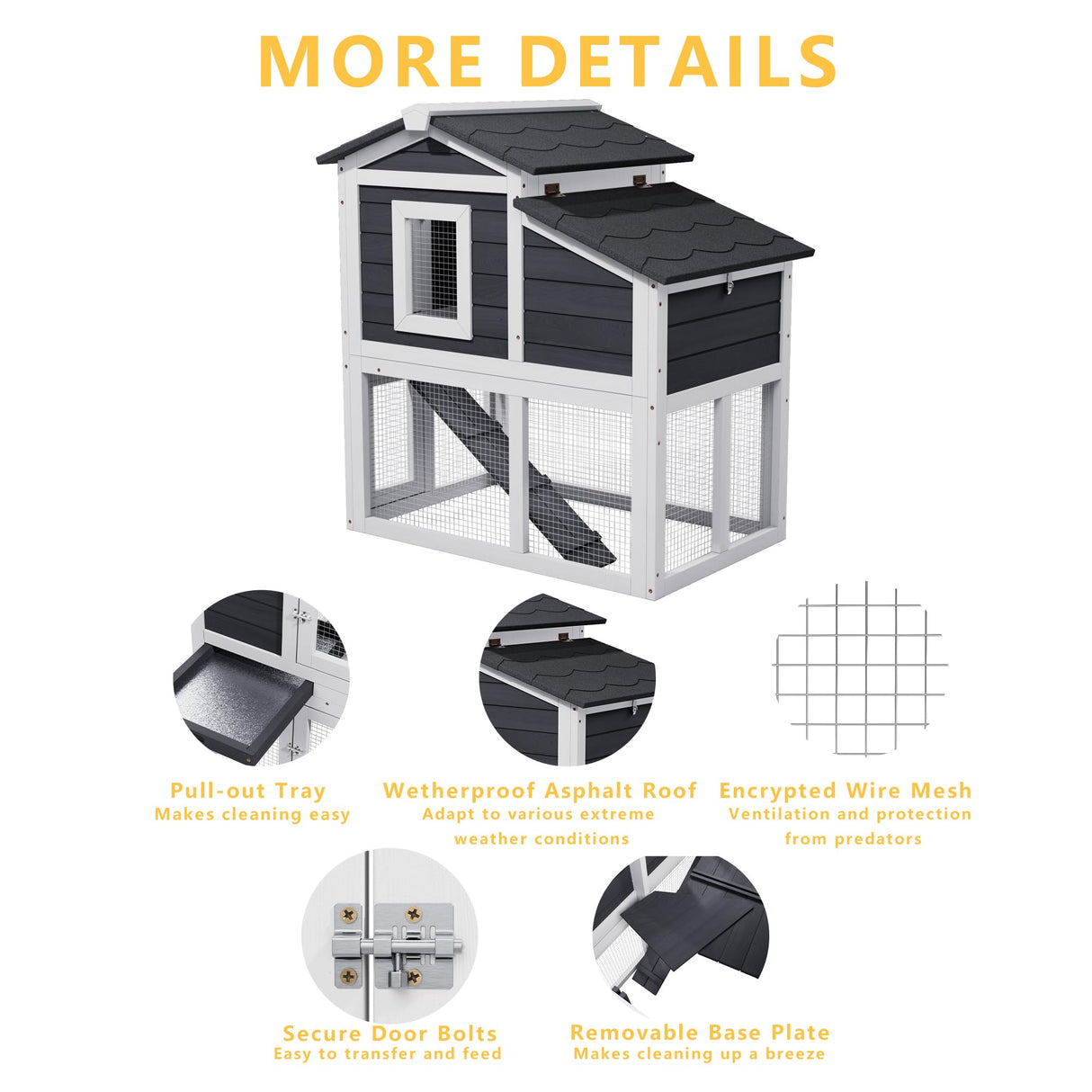 Wooden Chicken Coops with Nesting Boxes Indoor Outdoor,Small Chicken Coop for 2 Chickens,Bunny House Rabbit Hutch Poultry Pet Run Cage with Waterproof Roof,Stairs&Removable Tray TenaoVilleux