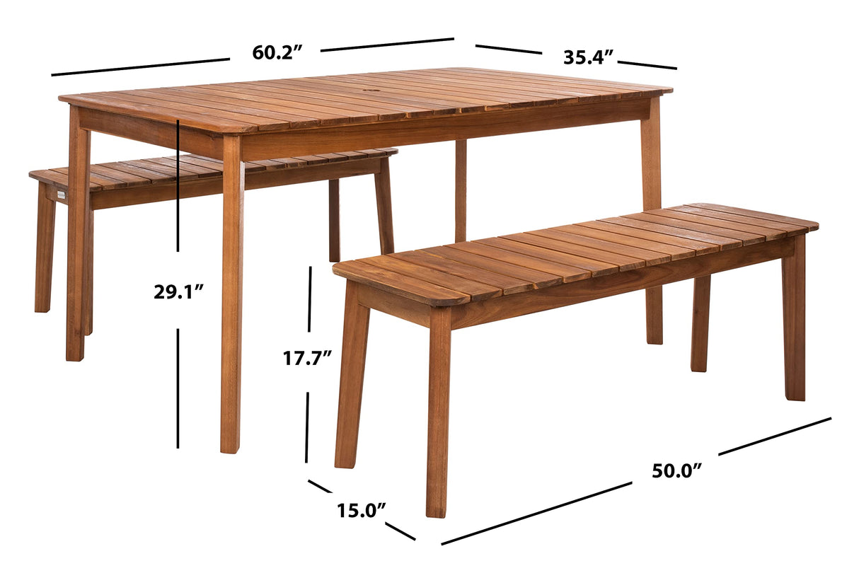 SAFAVIEH Outdoor Collection Europa Natural Acacia Wood 3-Piece Patio Dining Set PAT7082A Safavieh