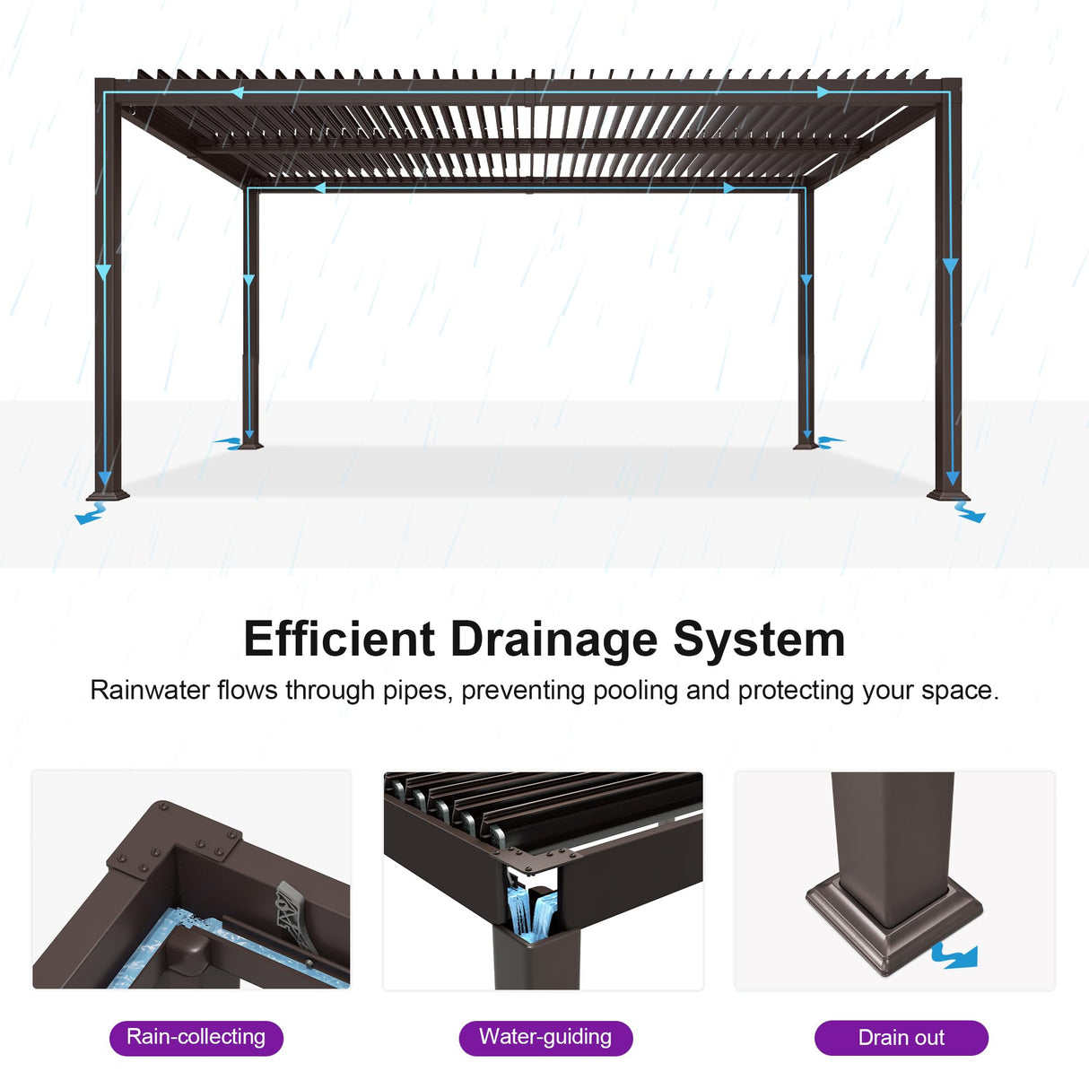 PURPLE LEAF 10' x 16' Louvered Pergola Outdoor Adjustable Louvre Shade Modern Patio Aluminum Pergola with Retractable Roof for Deck Backyard Garden Hardtop Gazebo PURPLE LEAF